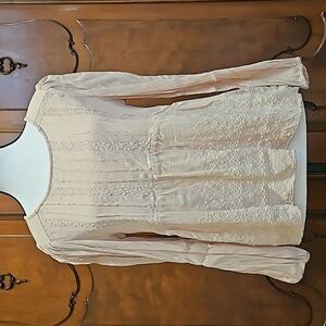 American Eagle Blouse Long Sleeve Shirt Top Open Back Lace Bow Tie Pink Blush